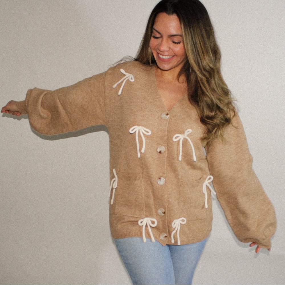 Neutral ribbon bow cardigan
